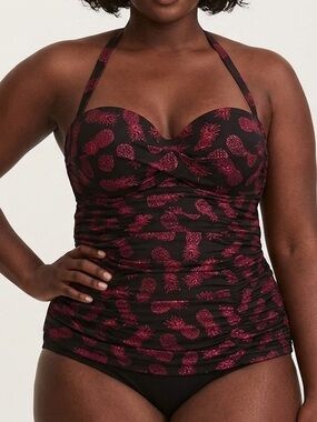 Torrid Vixen Swim Tankini Top Pineapple Print Size 3X Black Pink